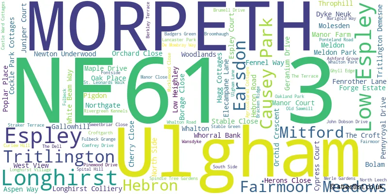 A word cloud for the NE61 3 postcode